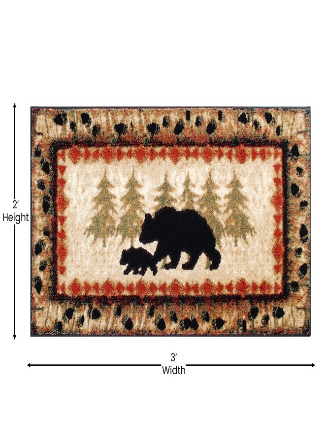 Masada Rugs سجادة ماسادا ماسادا بمقاس 2 × 3 قدم، بتصميم مستوحى من أجواء الكابينة/النزل، مزينة بمشهد دب وشبل. - Image 5